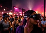 Guests trying immersive headsets at a nighttime brand event