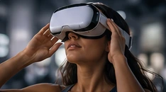 Woman adjusting her immersive headset