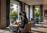 Immersive headset demonstration in a bright showroom