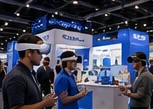 Visitors exploring a trade show booth